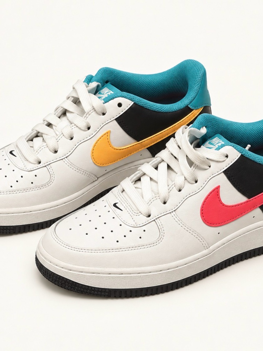 Nike Low-Top Sneakers - White with Teal, Yellow & Pink Swooshes